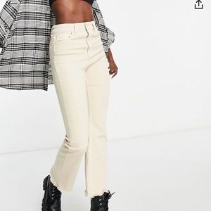 Stradivarius cropped flare jeans beige white